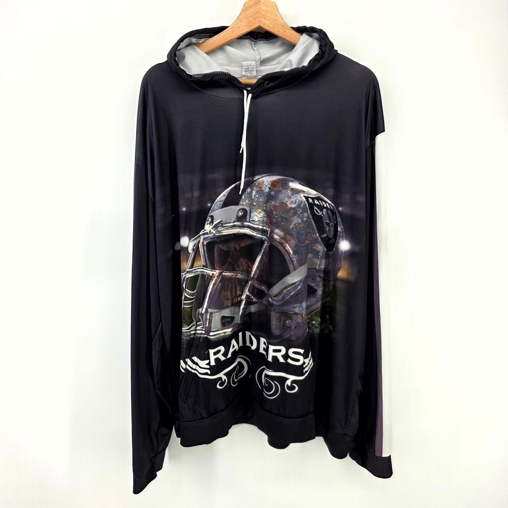 Devin Du Hoodie Mens 3XL Black Raiders Skull Graphic Lightweight Pullover NFL